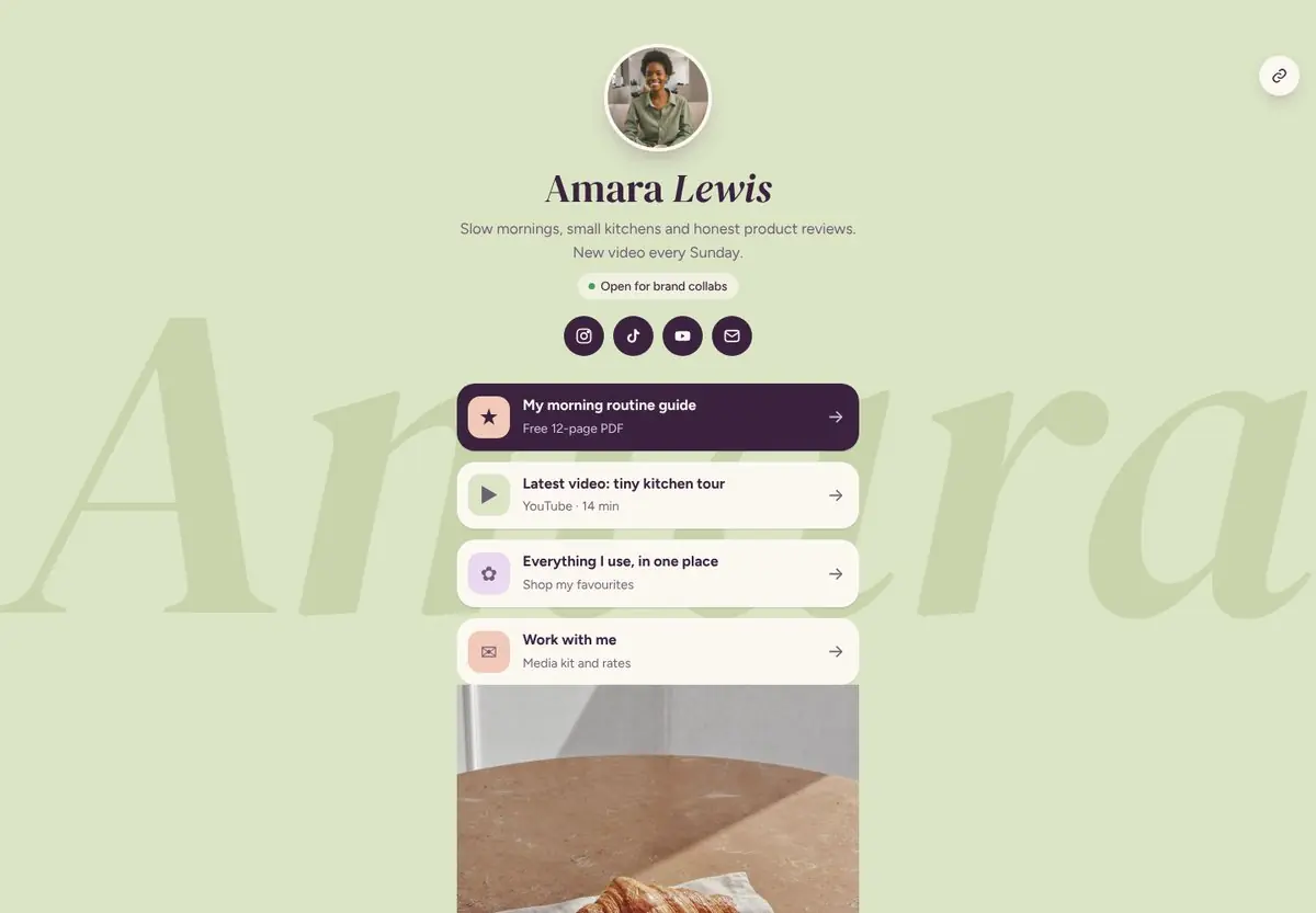 Amara link-in-bio template