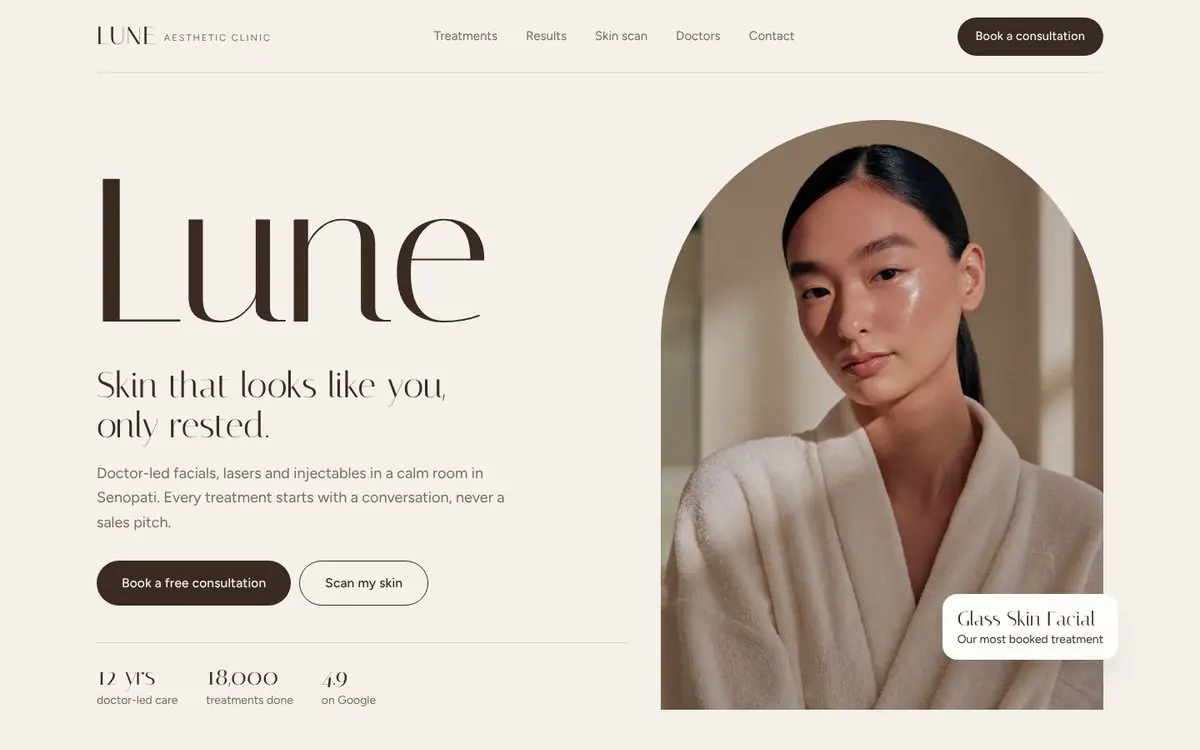 Lune beauty clinic template on a laptop